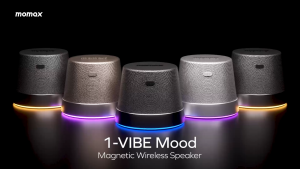 Momax BS9 1-Vibe Mood Magnetic Wireless Speaker | Phone Stand w 5 RGB Light Modes | IPX7 Waterproof Bluetooth TWS Mini Speaker | 14H Playtime