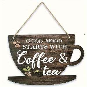 1pc Rustic Coffee & Tea Wooden Sign 11.8 Inches Farmhouse Kitchen Decor For Coffee Lovers Vintage Indoor & Outdoor Festive Wal