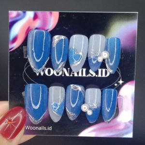 Press on nails cat eye silky blue free lem dan toolkit C20 | kuku palsu premium