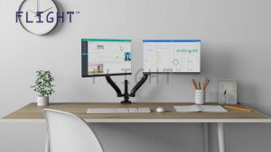 *CLEARANCE* Flight™ Dual Ergofly LITE Series Monitor Arm With Laptop Holder Bundle LCD Arm Monitor Mount Vesa Monitor Stand Come With 2 x 3.0 USB Dynamic Spring Mechanism International Vesa Compatible Cable Management Included