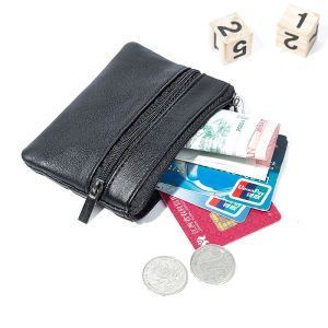 New Fashion Black Mini Coin Holders Men Women Card Coin Key Soft Holder Zip Leather Wallet Pouch Bag Purse Gift