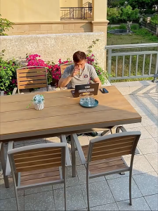 Wood Garden Dining Table and Chairs Outdoor Rectangular Dining Table with 6 Seats for Outdoor Garden Home