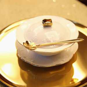 Gold Butterfly Lidded Soup Bowl Porcelain Carved Fish Flakes Soup Bowl Birds Nest Bowl Sweet Soup Bowl European Style