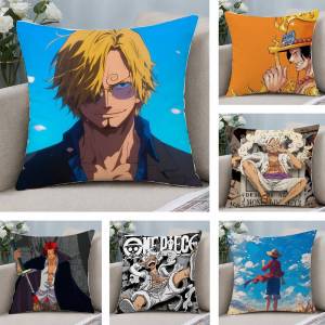 Bandai | One Piece Jinbe Helmsman Anime Plush Pillow Cover Soft Short Plush Cushion Cover For Sofa Bedroom Home Decor Gift Decoration