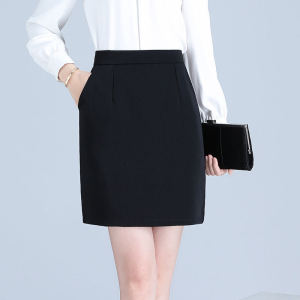 Business Style Pocket Half-length Skirt High-waisted Slimming Workwear Polyester Fiber Zipper Closure H-shaped A-line Skirt