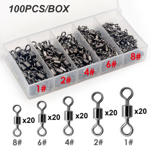 100PCS Stainless Steel Fishing Swivel Bearing Rolling Connector Saltwater Freshwater Rotate Tackle Box Lure Line Fishing Tools