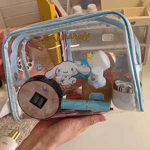 Sanrio Cinnamoroll Kuromi Melody Cute Transparent PVC Makeup Zipper Bag 可爱风卡通透明化妆包收纳包
