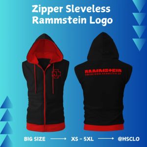 Hoodie Zipper Sleveless Warna Merah HSCLO Musik Band Rammstein Bahan Fleece Jaket Rompi Tanpa Lengan Ukuran Jumbo Big Size XS S M L XL XXL 3XL 4XL 5XL