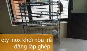 kệ để soong nồi. bát đĩa lắp ghép inox dày (5 tầng) kt d104 x c130 x s40 cm