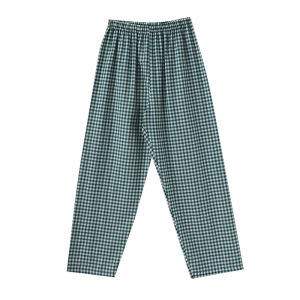 บ้านนอนข้างไร้รอยต่อ กางเกง ผ้าฝ้าย ลายเส้นด้ายเมฆ สองชั้น ลายสก็อต ผ้าสบาย ลำลอง บ้าน กางเกงขายาว