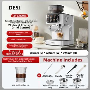 LCD Screen Espresso Coffee Maker Hot/Cold Brew Integrated Grinder Milk Frother