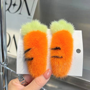Cute Korean Style Rabbit Carrot Hair Clips Real Mink Fur BB Clips Side Clips Girls Hair Accessories Fashionable Trendy Hairpins