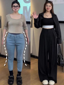 Black Wide Leg Suit Pants for Women High Waist Loose Fitting Casual Straight Cut Trousers Pear Shape Body High Waist Long Pants