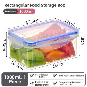 Large Capacity 5L Rectangle Plastic Microwave Safe Food Storage Container Fridge Preservation Box Lunch Box Freezer Seal