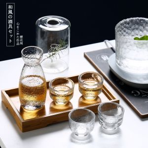 Sakura Pavilion Japanese Style Liquor Fair Mug Household Jug Sake Pot Creative Hammer Patterned Glass Wine Set Bottle Single Cup