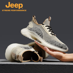 Jeep | Jeep Mens Running Shoes Breathable Anti-slip Shock Absorption Fly Knit Air Cushion Sports Shoes Lightweight Outdoor Casual Sneakers