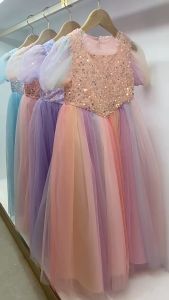 Vintage Baby Girls Dress for Wedding Evening Children Princess Party Pageant Long Gown Kids Girls Formal Show Piano Clothes Tulle First Communion Child Dress for 3 4 5 6 7 8 9 10 11 12 Years Old