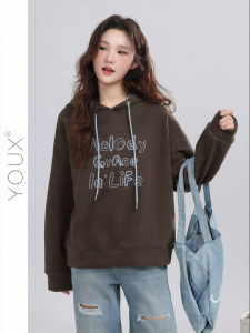 YOUXIANG | Áo Hoodie Thêu Chữ Lỏng Động Hàn Quốc Ấm Áp