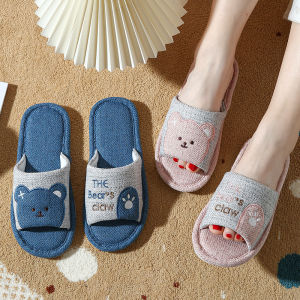 New Womens Linen Fabric Slippers Indoor Home Use Cotton Linen Floor Anti-Slip Office Inner Home Couple Four Seasons