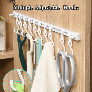 10 Hooks Heavy Adhesive Wall Hooks Curtain Track With Hooks Cabinet hook Rail wall hook Sliding S hook multiple hook long hook for wall Kitchen Cabinet Shelf Storage Rack Organizer Kitchen Utensil Holder Key