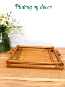 Khay trà tre khay trà trúc già hun khói trang trí bàn trà phong cách cổ điển mộc mạc Phương Vy Decor