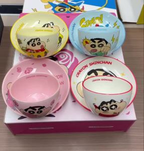 CRAYON SHINCHAN | New 1 Set / 4 Pcs Cute Cartoon Anime Crayon Shin Chan Ceramics Set Bowl Kitchen Tableware Dinnerware Childen Birthday Gift Box