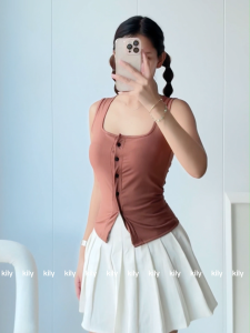 Buy 1 Take 1 KILY.PH Basic Tank Top Square Neck Sleeveless Camisole French Style Slit Knit Hem Top for Women 6A0360