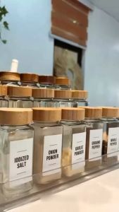 【BIG SIZE 250ml】 Wooden Spice Bottle for Spices Herb Seasoning Condiments Glass Shaker Bamboo lid Jar Organizer Kitchen Tool Dispensers