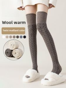 MiiOW over the Knee Stockings Womens Anti-Slide Spring Autumn and Winter Wool Socks Extra Thick High Top Cable Stitch Socks Virtue Pull Color