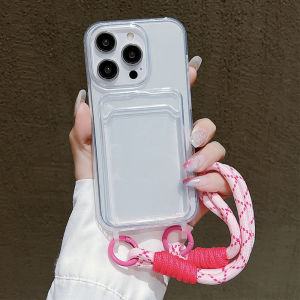 Card Holder Bag Wrist Strap Transparent Case For iPhone 17 14 Plus 15 16 13 12 11 Pro Max Air XS Max XR X 8 7 6 Lanyard Cover