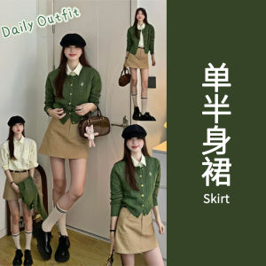 ชุดกระโปรงสั้นทรงเอผ้าถักสไตล์เกาหลีฤดูใบไม้ร่วงและฤดูหนาวสำหรับผู้หญิงวัย 18-24 ปี แขนยาว คอกลม สีสันสดใส