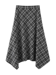 Spring 2025 Fashion Commute Asymmetrical Design Plaid A-Line Mini Skirt Womens High Waist Polyester Blend Midi Skirt