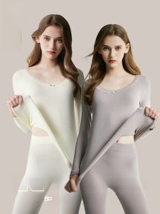 MiiOW | ชุดชั้นในสตรี Catman อบอุ่น ไร้รอยต่อ ชุดชั้นในแบบมีสายรัดยางยืด วัสดุ Acrylic ความยาวปกติ แขนยาว คอตั้ง สีพื้น