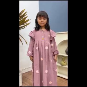 Gamis crinkle pompom anak perempuan 3-8 tahun motif timbul terbaru