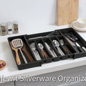 Adjustable Flatware Organizer Upgraded - Utensil Holder with Dividers Plastic Storage Tray for Spoons Forks Knives Knives Drawer