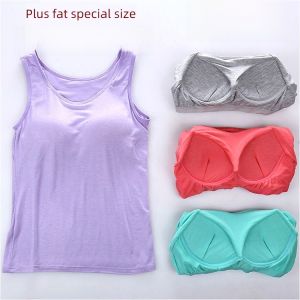 plus Size Modal Womens Tank Top with Chest Pad No Steel Ring Bra Integrated One Piece Summer Simple Style Pure Color Home Clothes