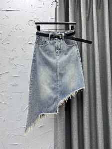 Váy Mini Denim Tua Rua Cạp Cao Mùa Hè Cho Nữ Dáng Chữ a Dài Vừa Phải Thiết Kế Không Đối Xứng Váy Công Sở Màu Trơn Phong Cách Hàn Quốc