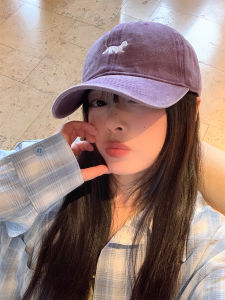 Washed out Vintage Baseball Cap Womens Spring Summer Soft Top Purple Duckbill Cap Embroidered Cartoon Style Casual Fashion