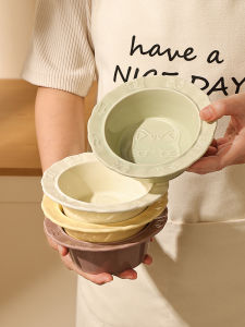 Cute Girl Heart Ins Style Ceramic Straw Hat Bowl Single High Aesthetic Value Salad Fruit Bowl round Shape Cartoon Anime Pattern