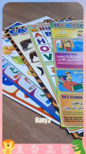 Paket 6 Poster Dinding Edukasi Anak Belajar Buah Hijaiyah Huruf Alphabet ABC Angka Hewan Doa