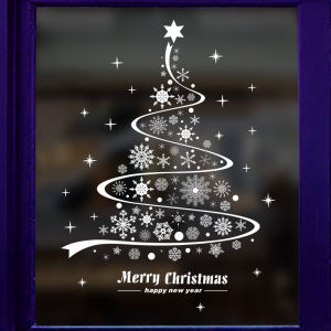 Christmas Tree Snowflake Window Stickers Waterproof PVC Decorative Wall Decals for Shop Display Holiday Festive Decor