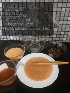 scoby kombucha( combo gồm: hủ 2L nắp gài 1 scoby kèm nc mồi 15gr trà 150gr đường 1 kẹp gắp 1 muỗng gỗ +khăn