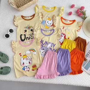Bộ Quần Áo Trẻ Em Cộc Tay Hiệu Minky Mom Cho Bé 0-8 Tuổi Thiết Kế Cổ Tròn Viền Tay Áo và Quần TN-IN168
