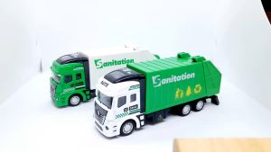 1:36 Alloy Garbage Truck Metal Toy Cars Recycling Truck Lori Sampah Rubbish Lorry Green Truck Pull Back Truck Die Cast Truck