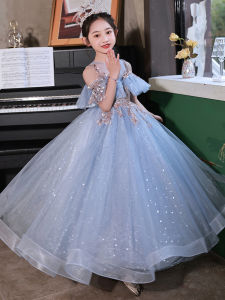 XIMANNUO | Blue High-End Birthday Princess Dress for Flower Girl Piano Performance Little Hostess 2025 New Summer