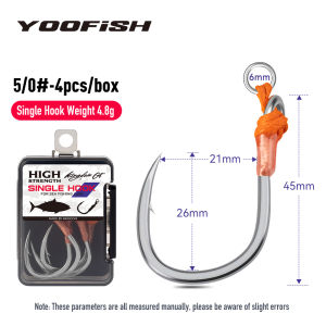 YOOFISH GT Sea Fishing Single Hook 3/0 4/0 5/0 6/0 High Strength Carbon Steel Anti-corrosion Barbed Sea Fishing Tackle Hook