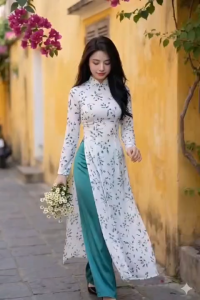 Áo dài lụa hoa nhí (áo+quần) vải lụa nhẹ mát