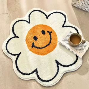 Flannel Round Rug Soft and Cool Cute Sunflower Pattern for Living Room Sofa Coffee Table Childrens Room Bedside Rug Home Decor