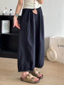 plus Size Womens High Waist Loose Wide Leg Lantern Pants Autumn New Style Slimming Nine Point Casual Trousers Dark Blue