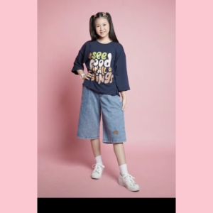Little pineaple setelan blouse kulot jeans kaluna 10-15Y anak tanggung